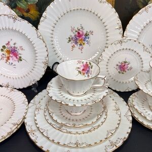 Elegant Floral Dinnerware Set with Gold Trim